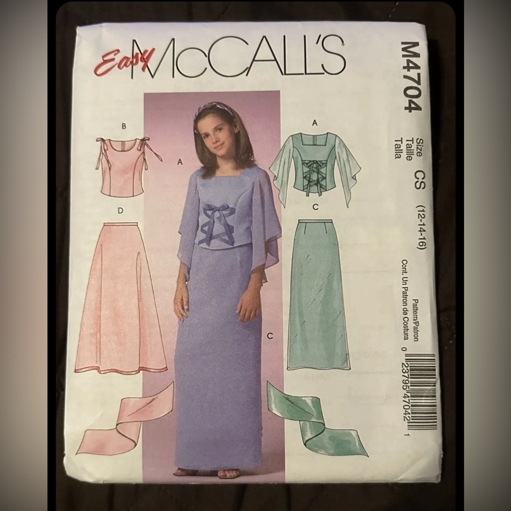 2004 McCall's M4704 Princess Dress Halloween clothes Pattern Size 12-16 NEW